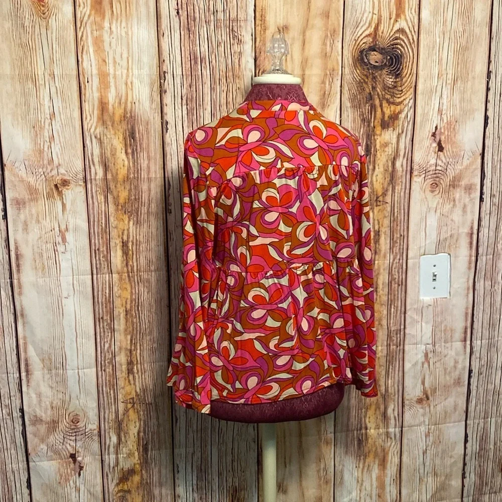 Women’s Boho Lascana Venus Multi Color Blouse Size XL with Bell Sleeve - Picture 4 of 8